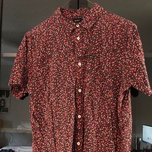 RVCA Men's Black and Red Patterned Shirt